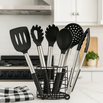 Küchenutensilien Set aus Edelstahl und Silikon – 7-teiliges Kochbesteck